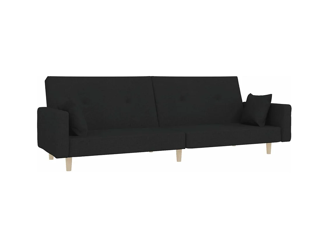 Canapé convertible à 2 places avec deux oreillers noir tissu REO60976