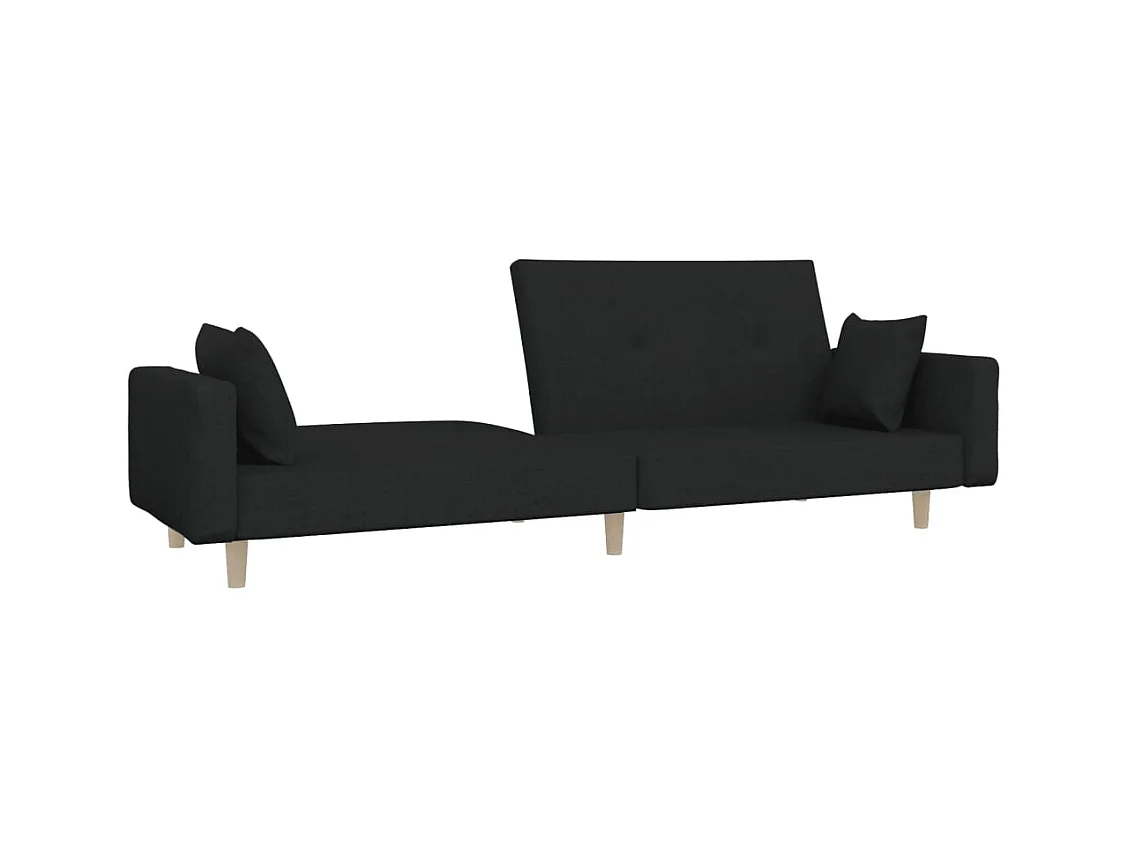 Canapé convertible à 2 places avec deux oreillers noir tissu REO60976