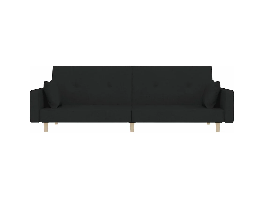 Canapé convertible à 2 places avec deux oreillers noir tissu REO60976