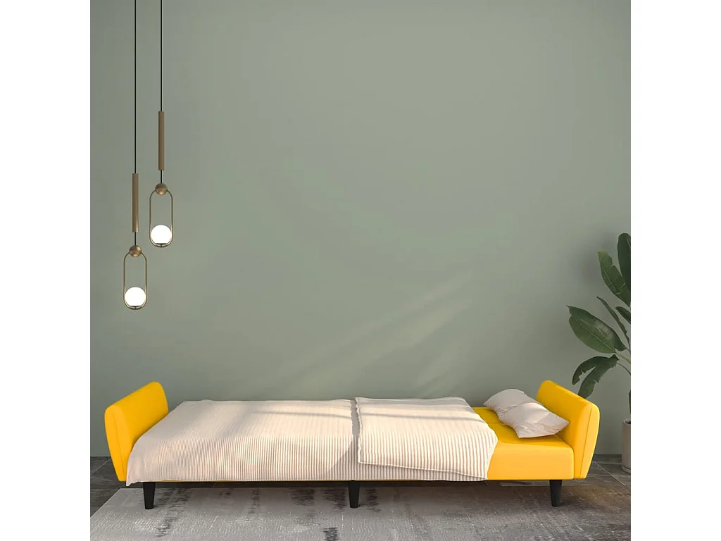 Canapé convertible 2 places jaune velours REO29341