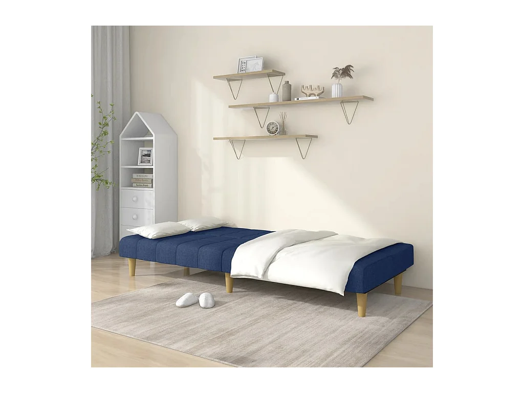 Canapé convertible à 2 places bleu tissu REO44662