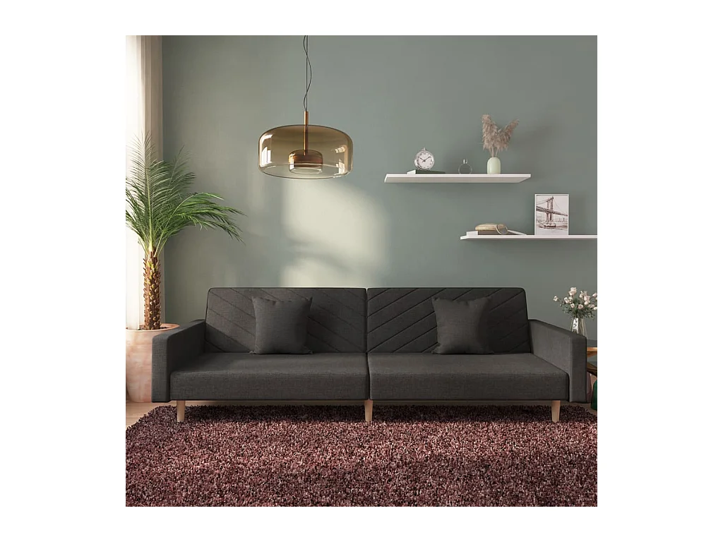 Canapé convertible à 2 places avec deux oreillers noir tissu REO51842