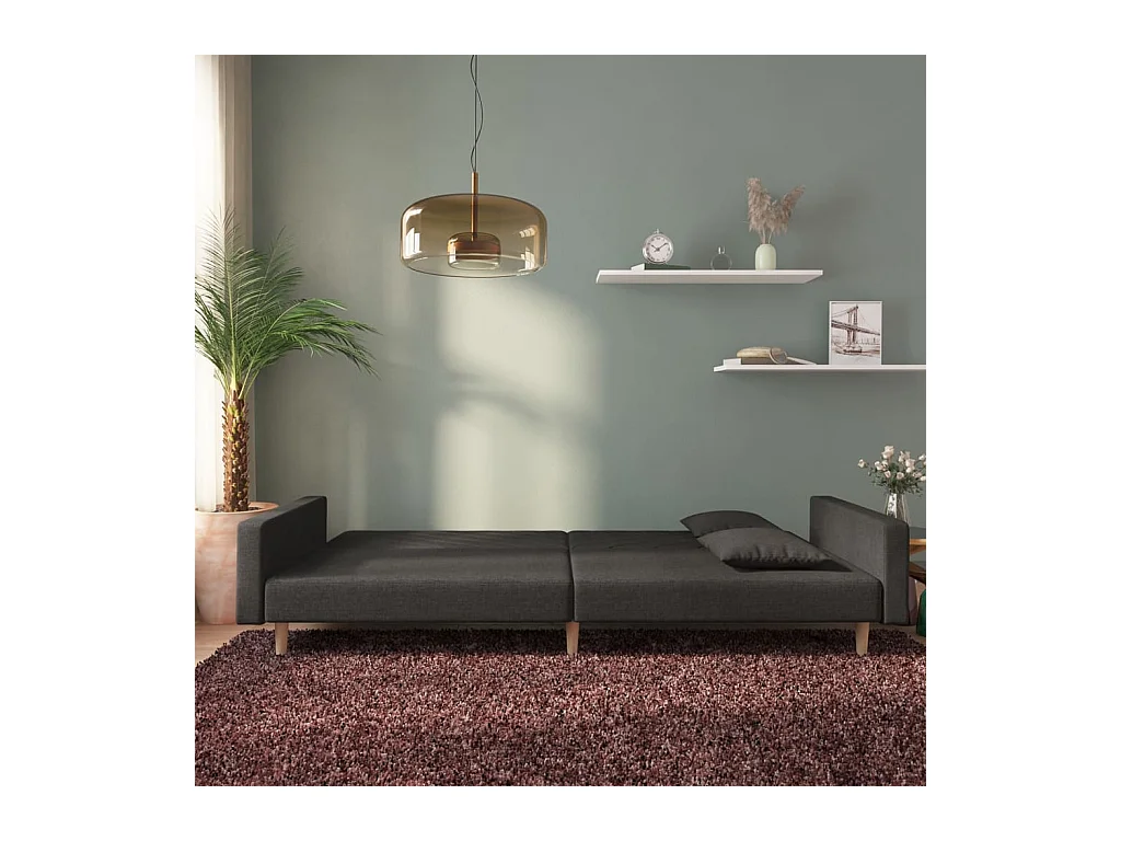Canapé convertible à 2 places avec deux oreillers noir tissu REO51842
