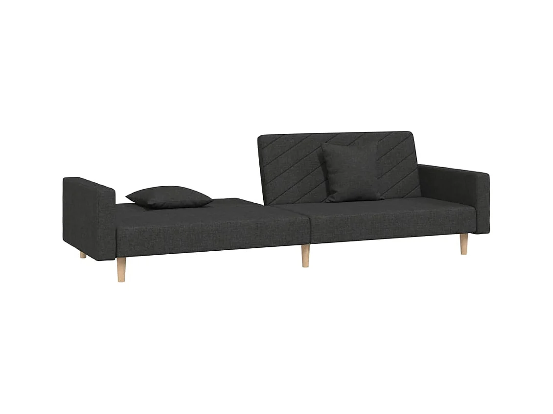 Canapé convertible à 2 places avec deux oreillers noir tissu REO51842
