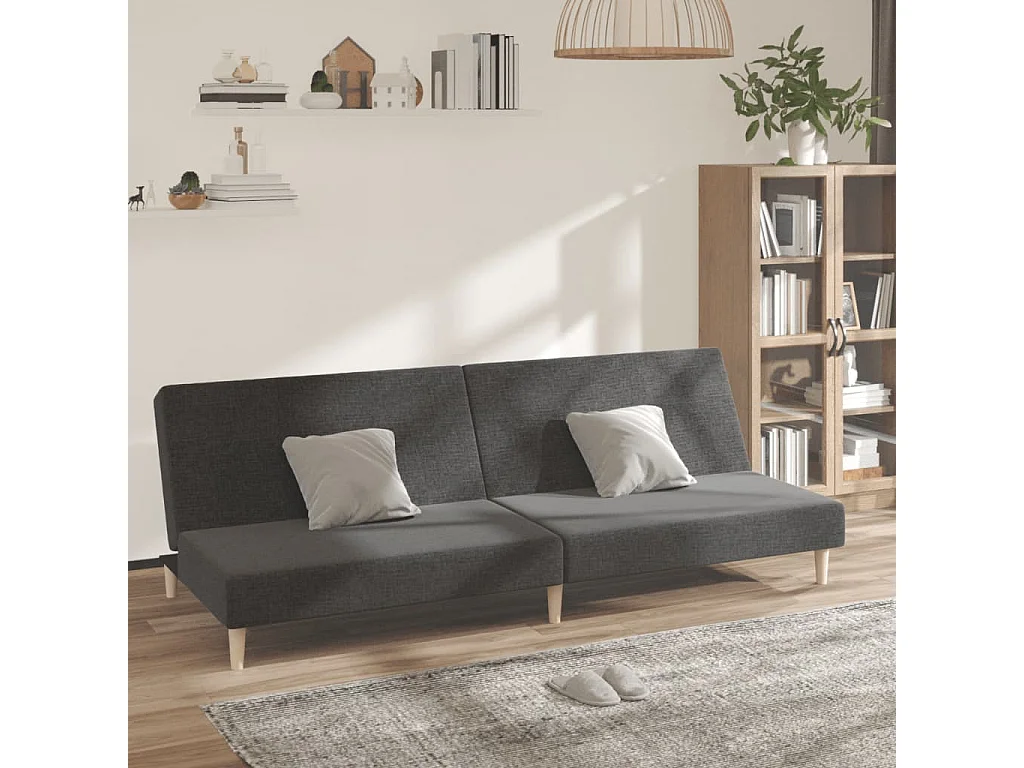 Canapé convertible à 2 places gris foncé tissu REO67600