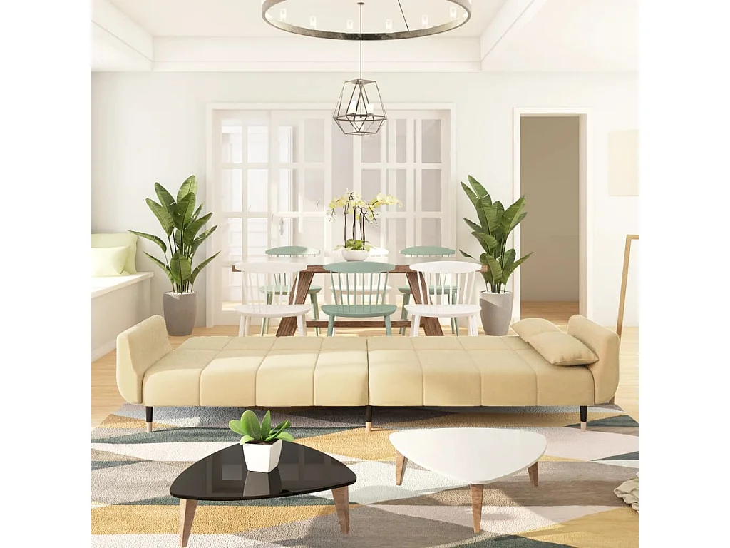 Canapé convertible à 2 places avec deux oreillers Crème Velours REO18682