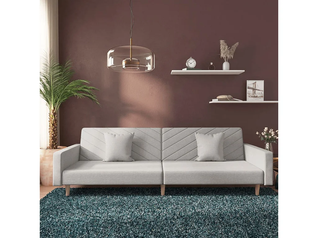 Canapé convertible à 2 places avec deux oreillers gris clair tissu REO27020