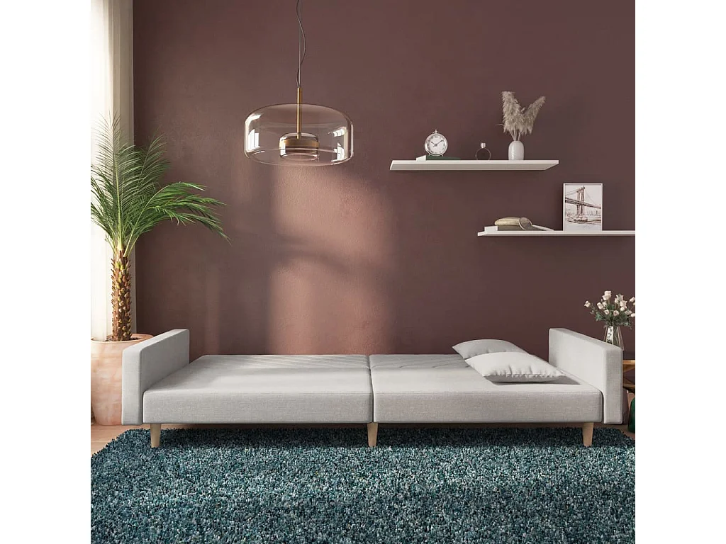 Canapé convertible à 2 places avec deux oreillers gris clair tissu REO27020