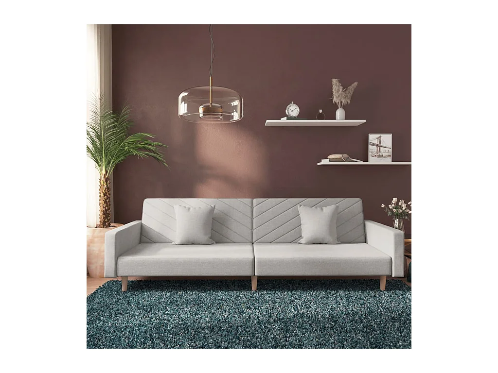 Canapé convertible à 2 places avec deux oreillers gris clair tissu REO27020