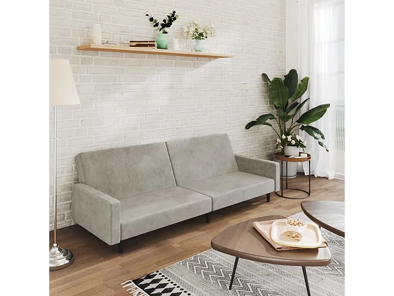 Sofá-cama de 2 lugares veludo cinzento-claro PT937995