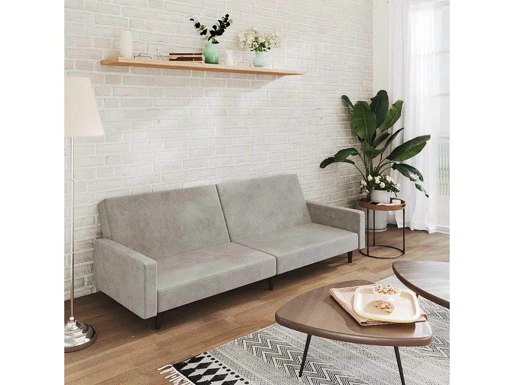 Sofá-cama de 2 lugares veludo cinzento-claro PT937995