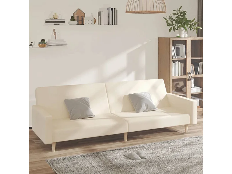 Canapé convertible à 2 places crème tissu REO60331