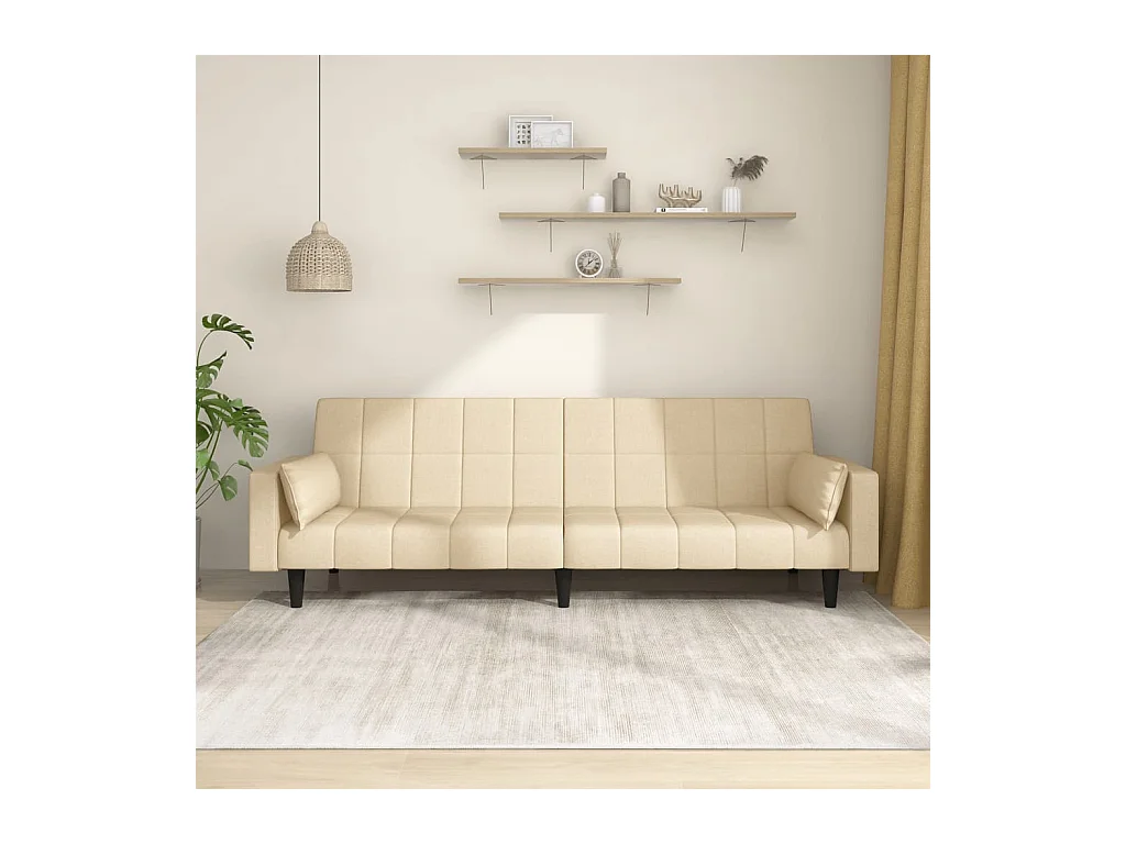 Canapé convertible à 2 places avec deux oreillers crème tissu REO75998