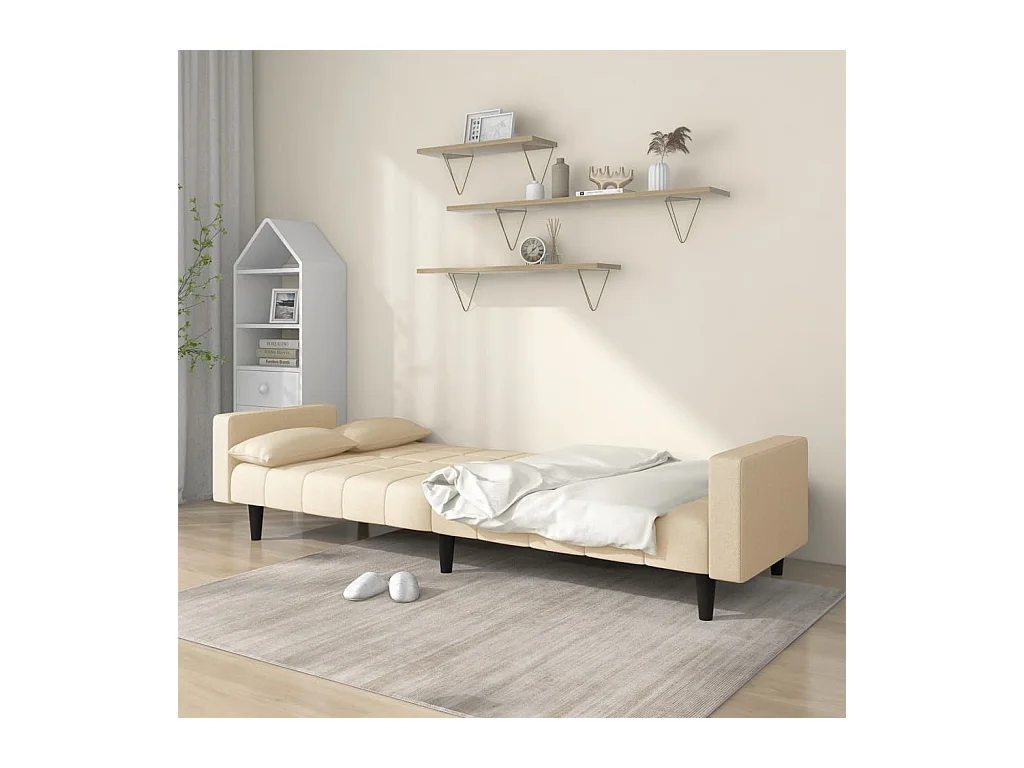 Sofá cama de 2 plazas con dos almohadas tela color crema PWFG65199