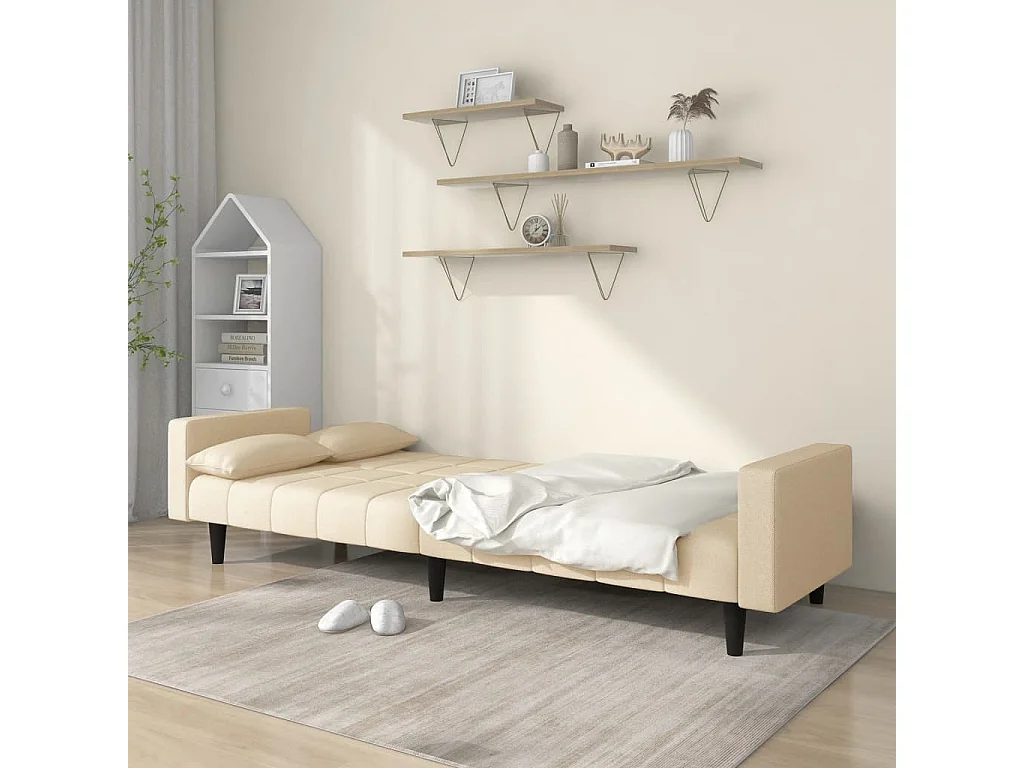 Canapé convertible à 2 places avec deux oreillers crème tissu REO75998