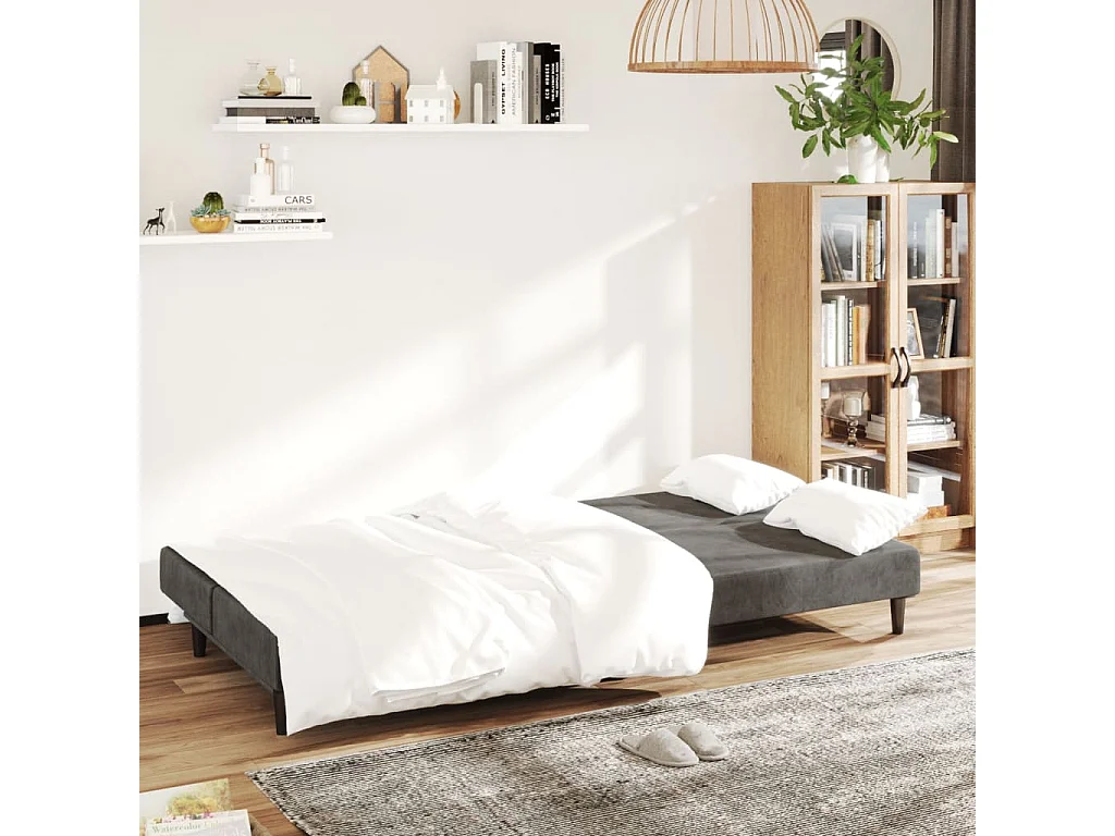 Sofá-cama de 2 lugares veludo cinzento-escuro PT461915
