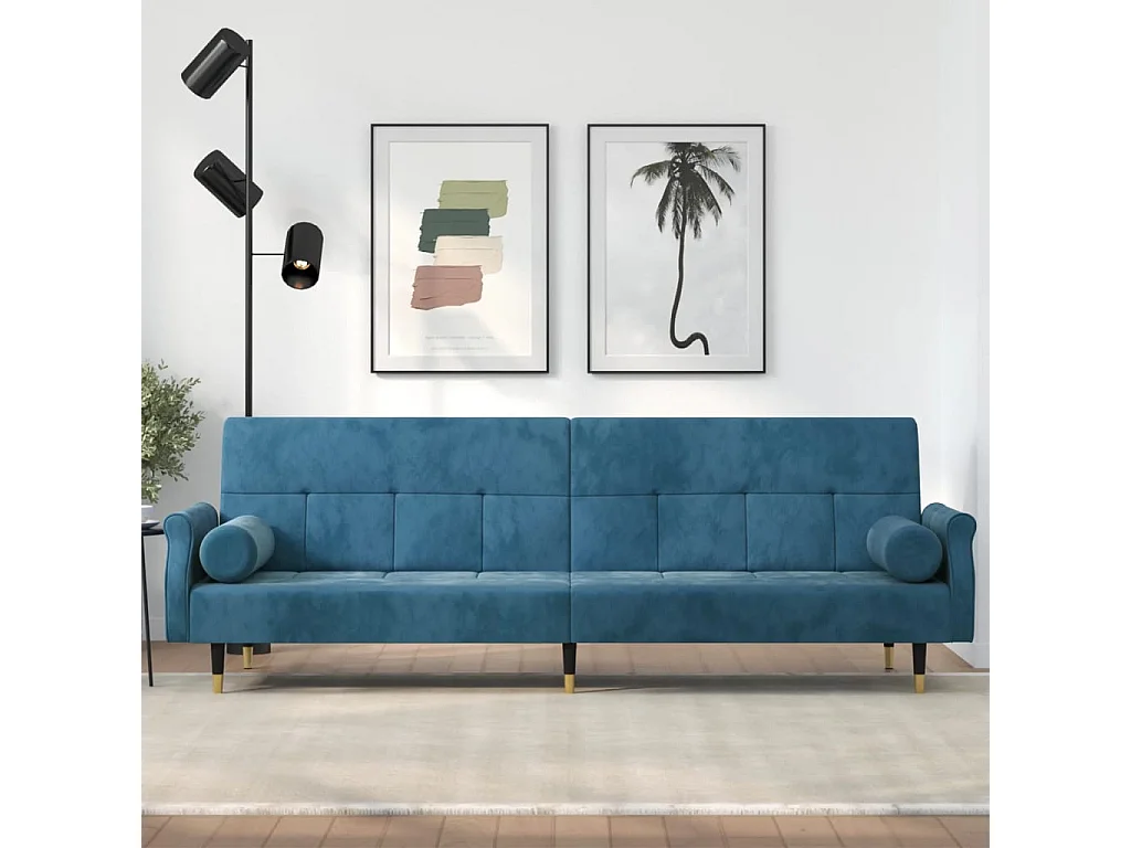 Canapé convertible avec coussins bleu velours REO48708