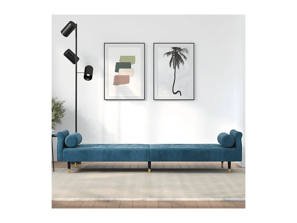 Canapé convertible avec coussins bleu velours REO48708