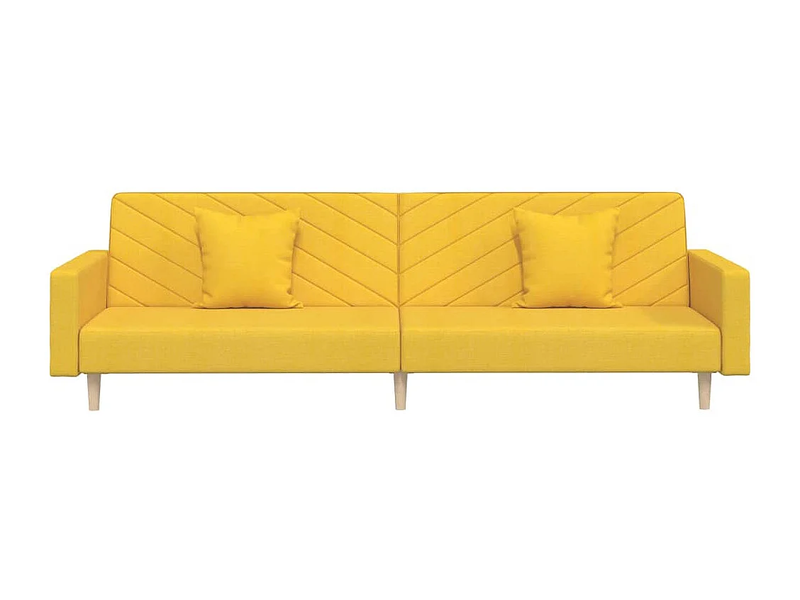 Canapé convertible à 2 places avec deux oreillers jaune tissu REO29214