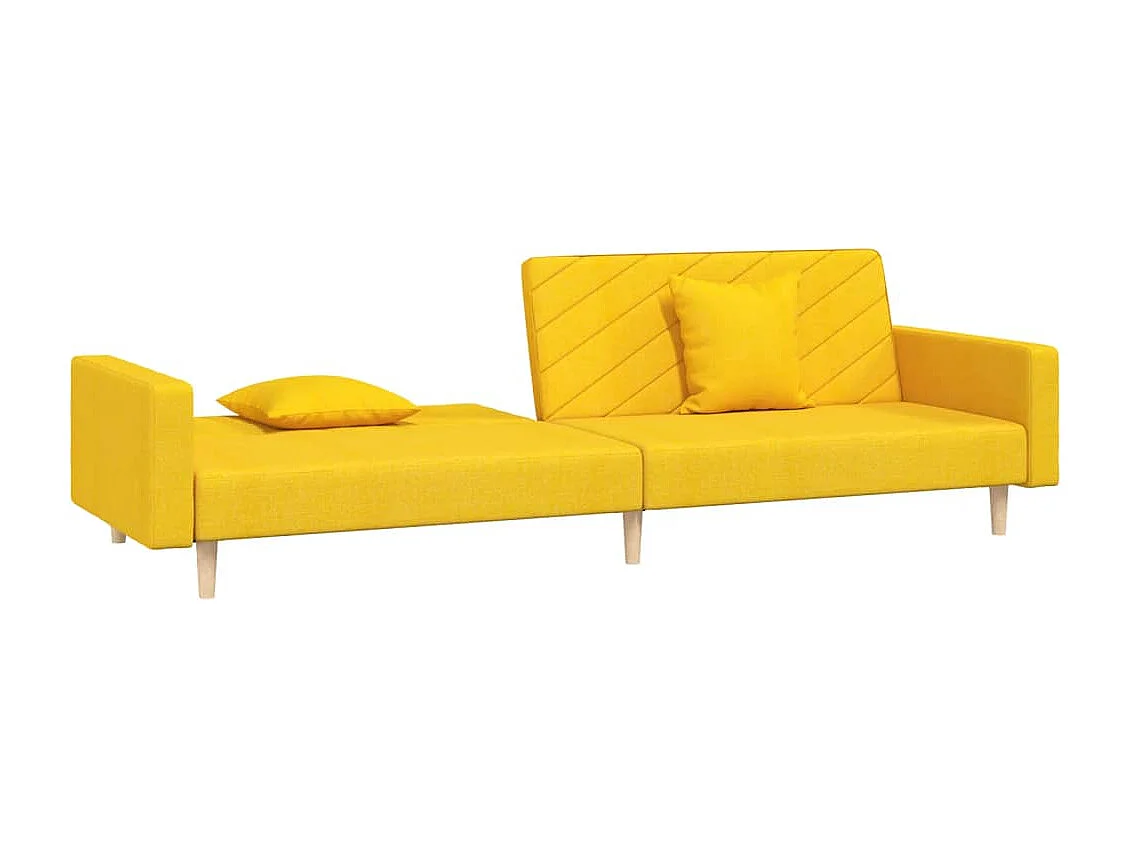 Canapé convertible à 2 places avec deux oreillers jaune tissu REO29214