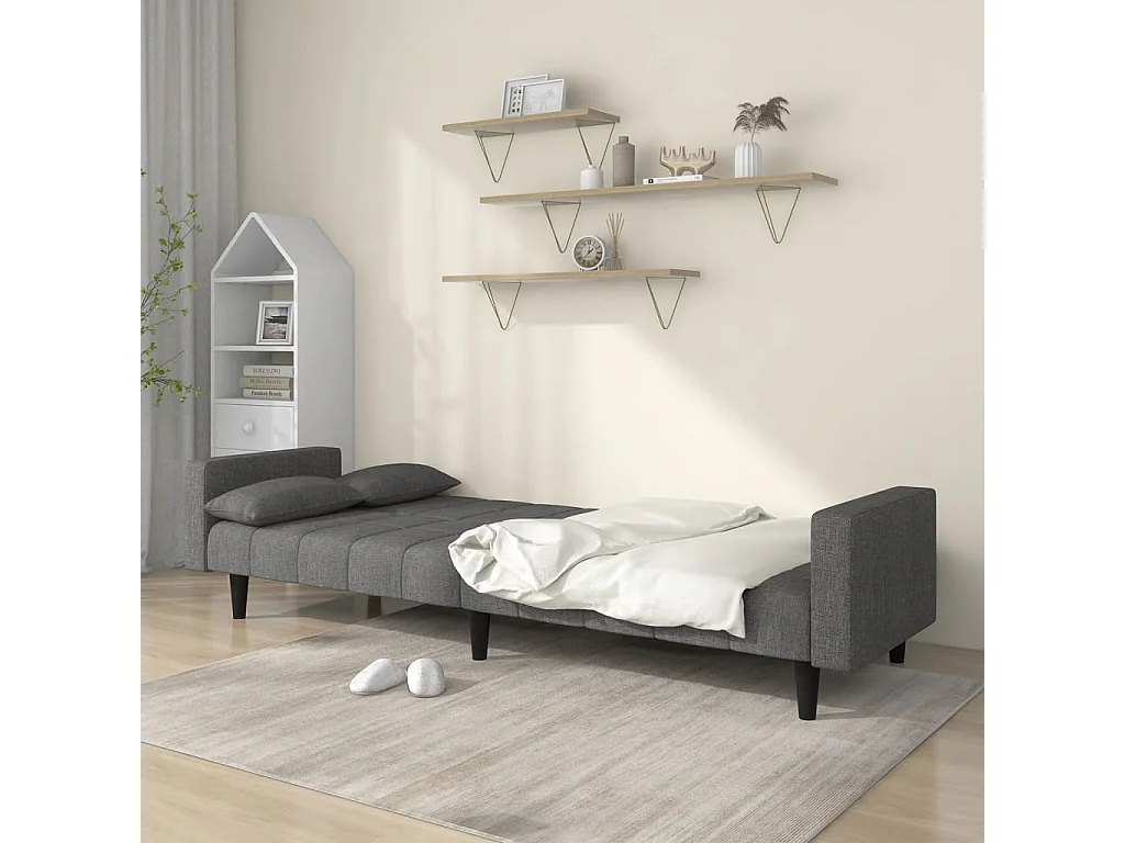 Canapé convertible à 2 places avec deux oreillers gris clair tissu REO26628