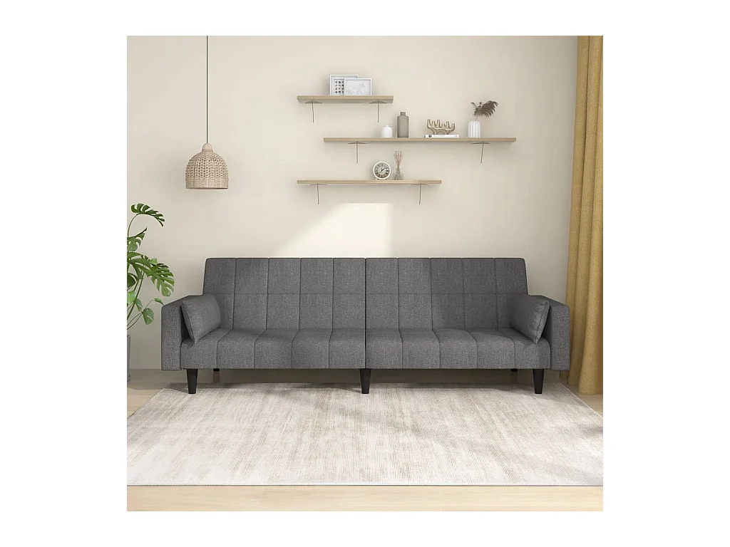 Canapé convertible à 2 places avec deux oreillers gris clair tissu REO26628