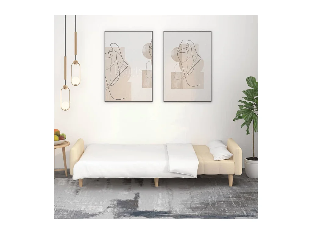 Sofá cama de 2 plazas tela color crema PWFG88306