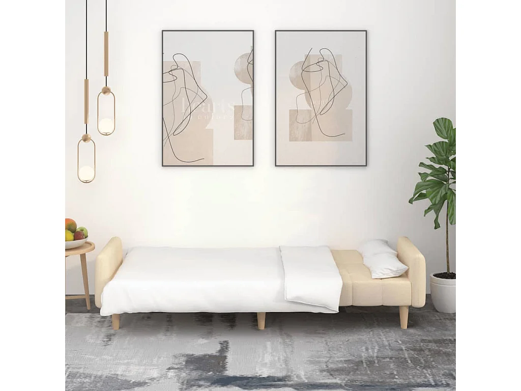 Canapé convertible à 2 places crème tissu REO82332