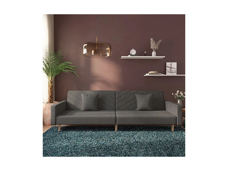Sofá-cama 2 lugares com duas almofadas tecido cinzento-escuro PT822033