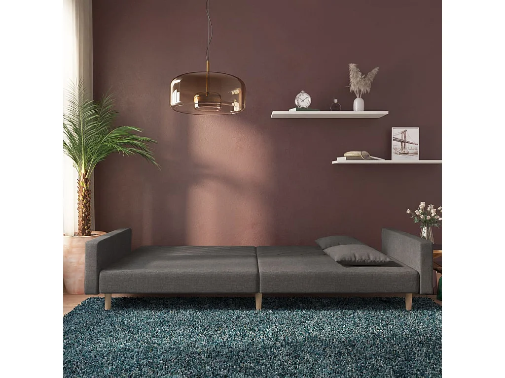 Sofá-cama 2 lugares com duas almofadas tecido cinzento-escuro PT822033