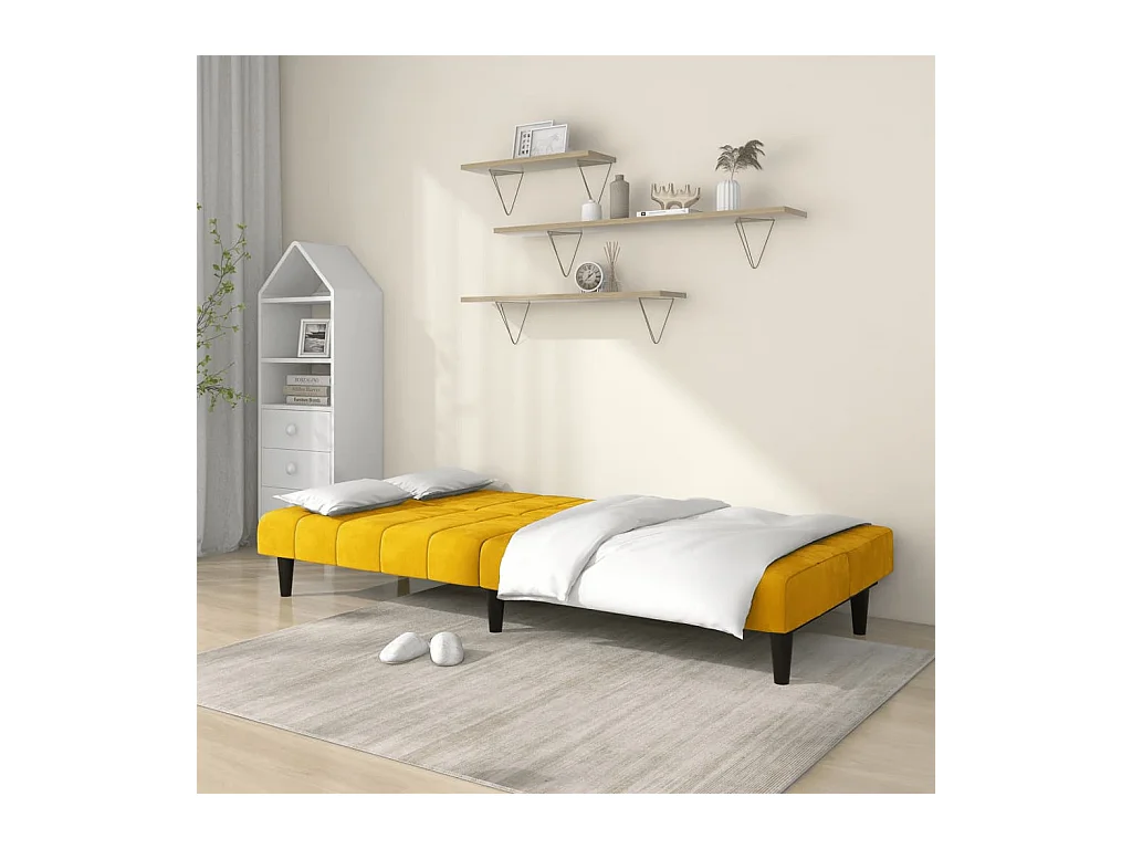 Canapé convertible 2 places jaune velours REO49449