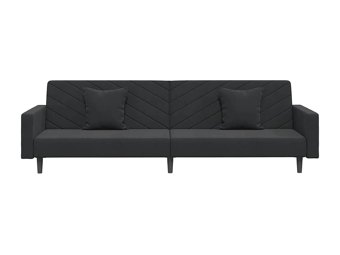 Sofá-cama 2 lugares com duas almofadas veludo preto PT535828