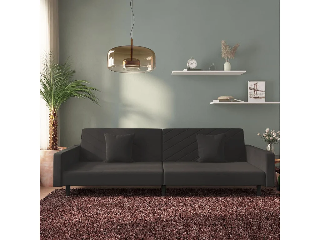 Sofá cama de 2 plazas con dos almohadas terciopelo negro PWFG68728