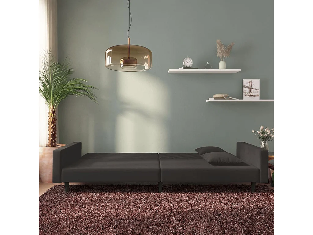 Sofá cama de 2 plazas con dos almohadas terciopelo negro PWFG68728