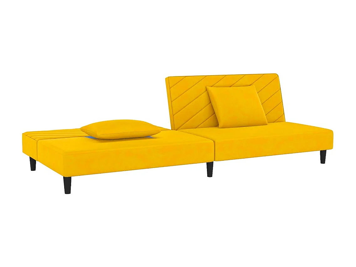 Canapé convertible à 2 places avec deux oreillers Jaune Velours REO78568