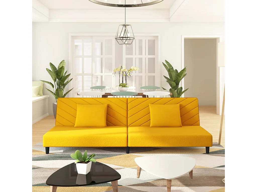 Canapé convertible à 2 places avec deux oreillers Jaune Velours REO78568
