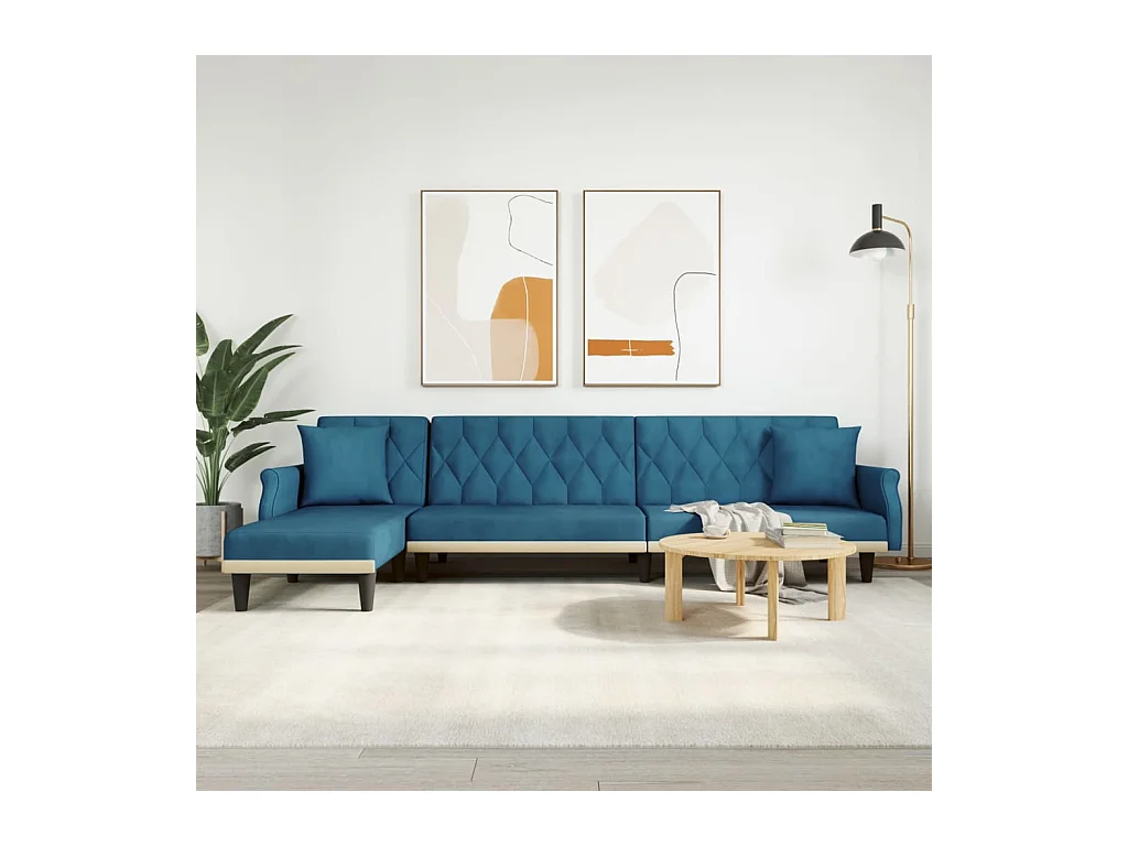 Canapé convertible en forme de L bleu 271x140x70 cm velours REO52676