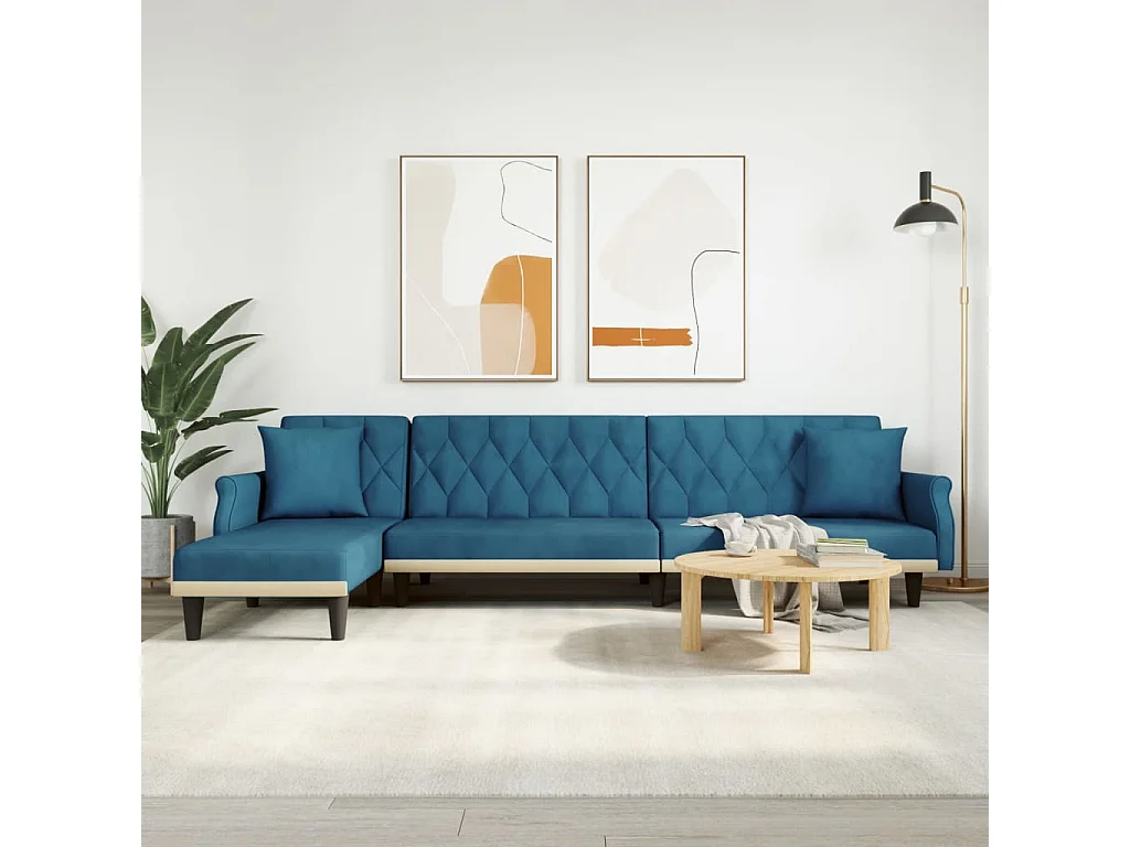 Canapé convertible en forme de L bleu 271x140x70 cm velours REO52676