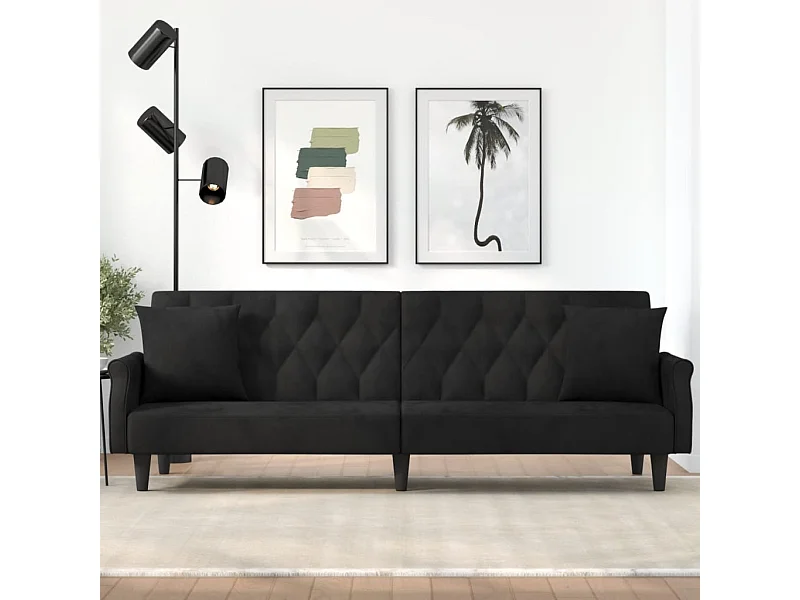 Canapé convertible avec accoudoirs noir velours REO73522