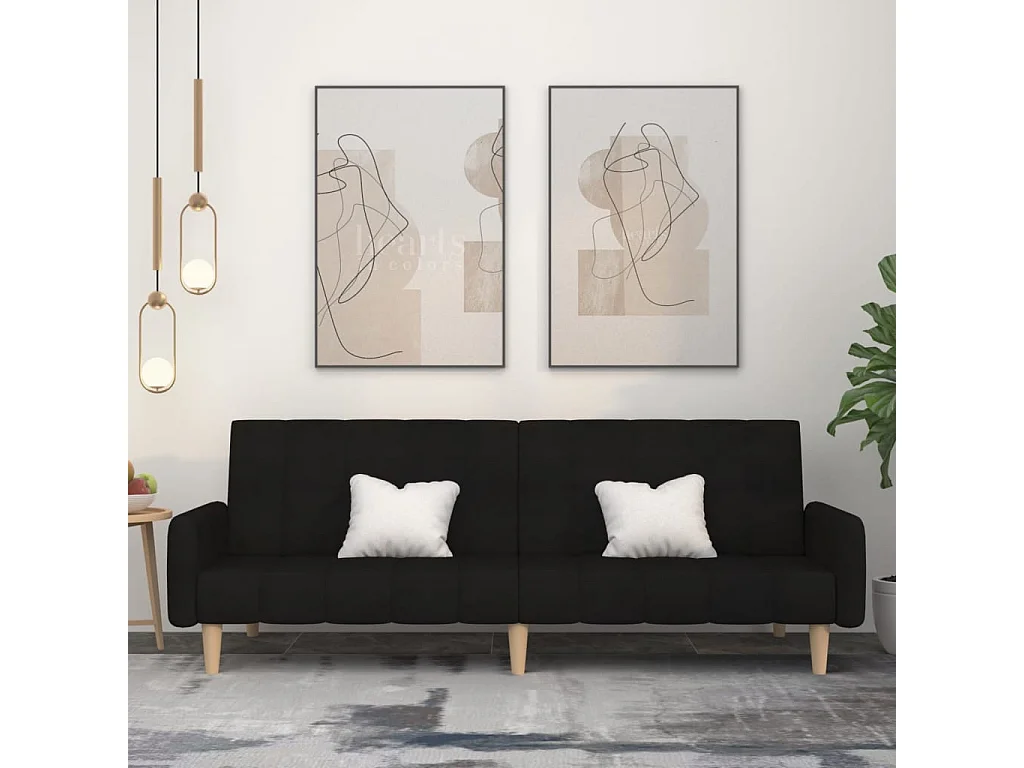 Canapé convertible à 2 places noir tissu REO71200