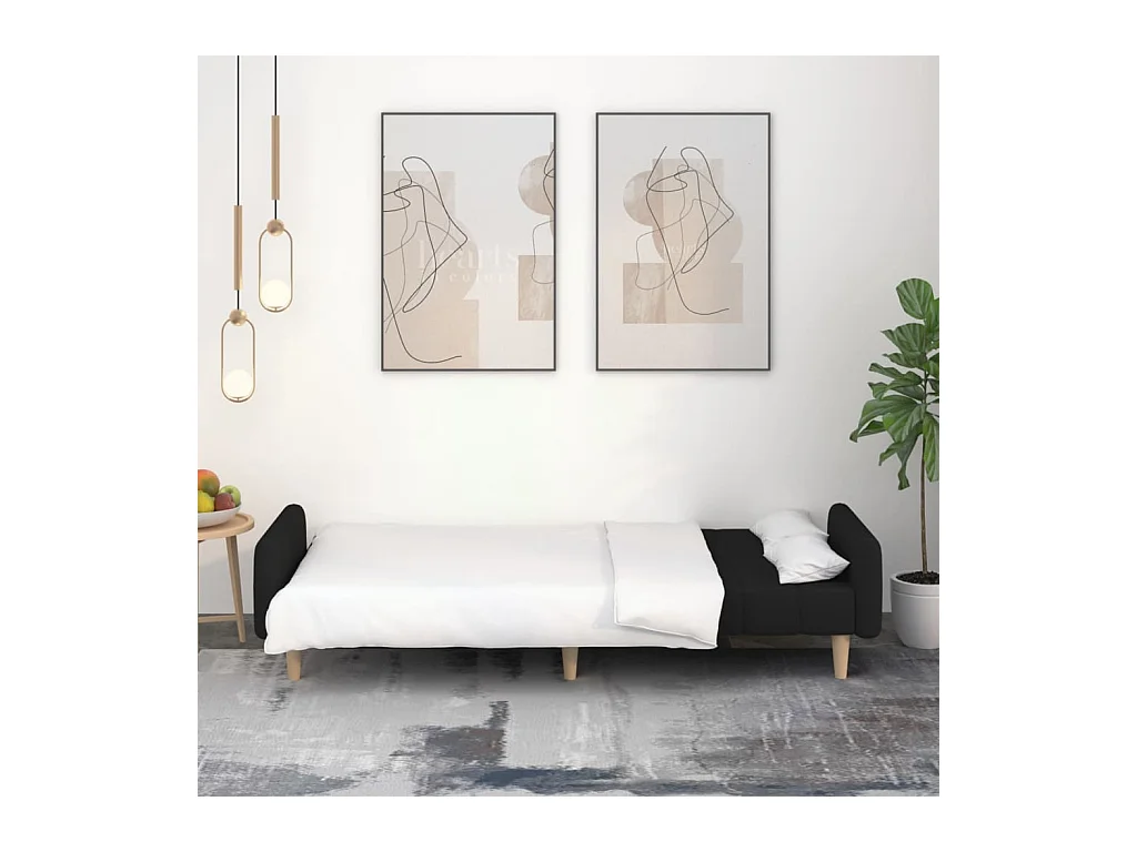 Canapé convertible à 2 places noir tissu REO71200