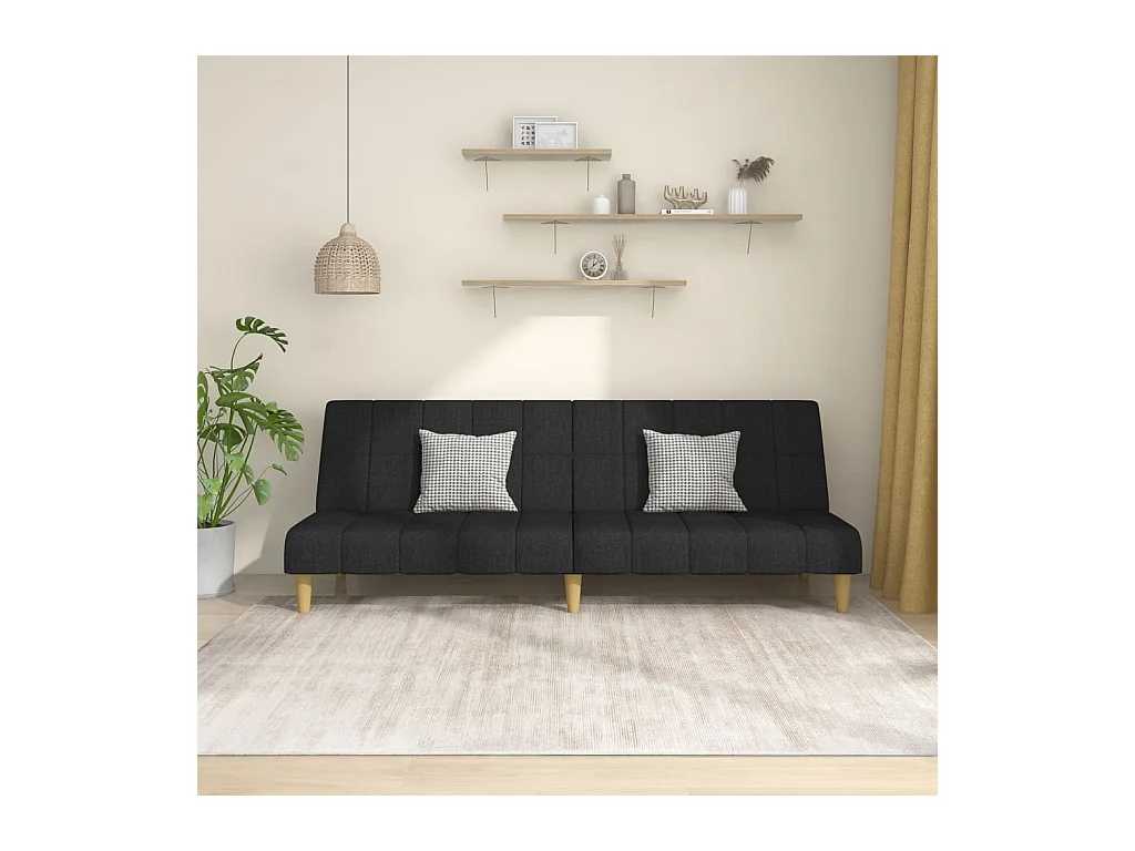 Canapé convertible à 2 places noir tissu REO12218