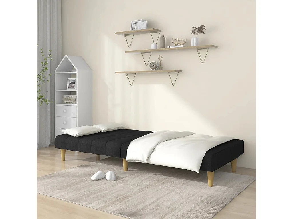 Canapé convertible à 2 places noir tissu REO12218