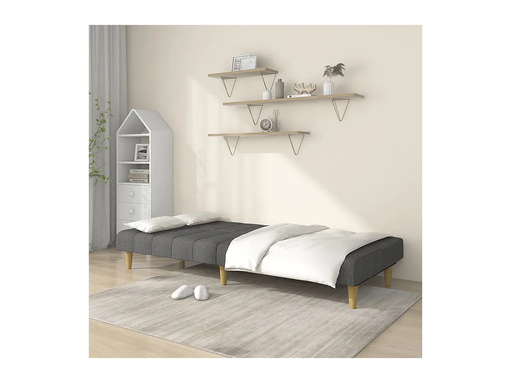 Canapé convertible à 2 places gris clair tissu REO70797