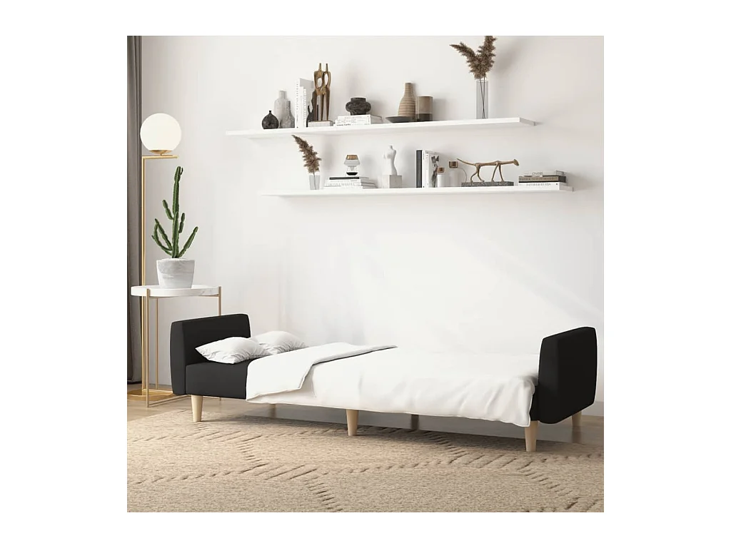Canapé convertible à 2 places noir tissu REO11891