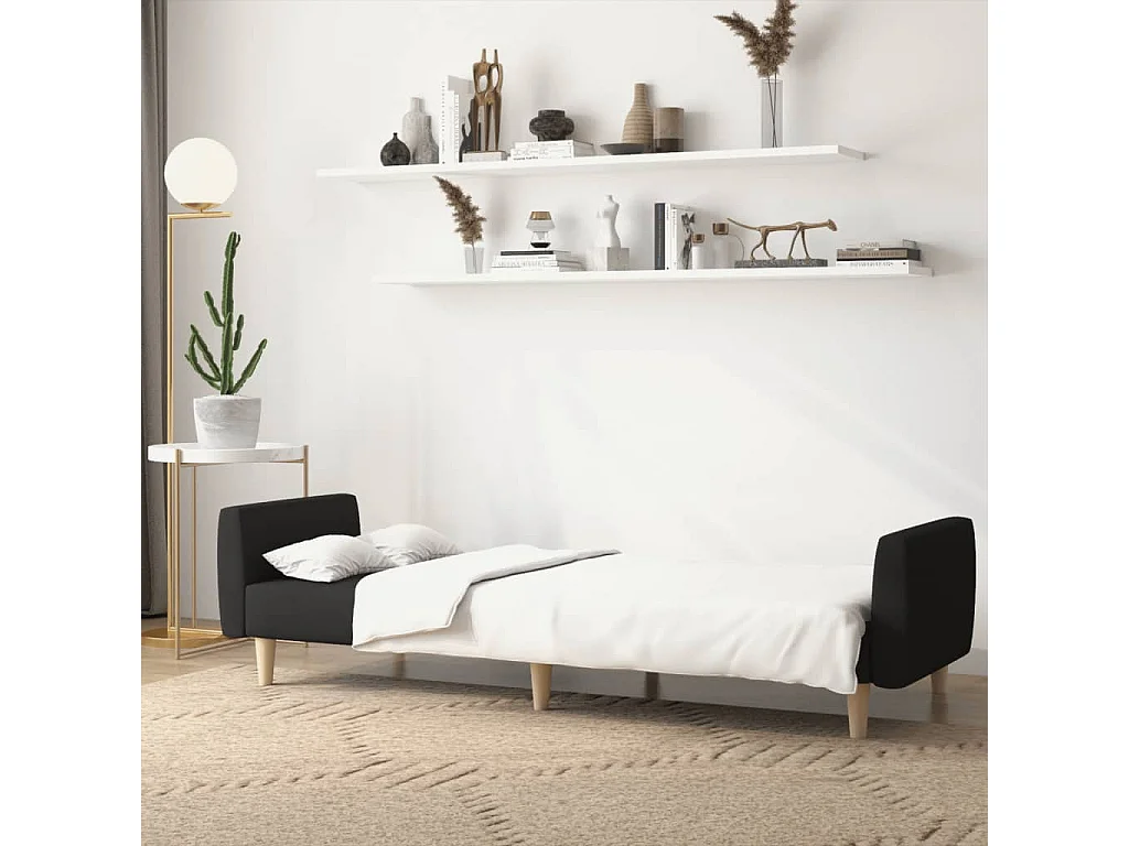 Canapé convertible à 2 places noir tissu REO11891