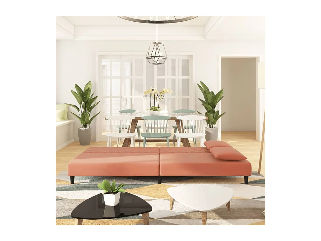 Canapé convertible à 2 places avec deux oreillers Rose Velours REO30720