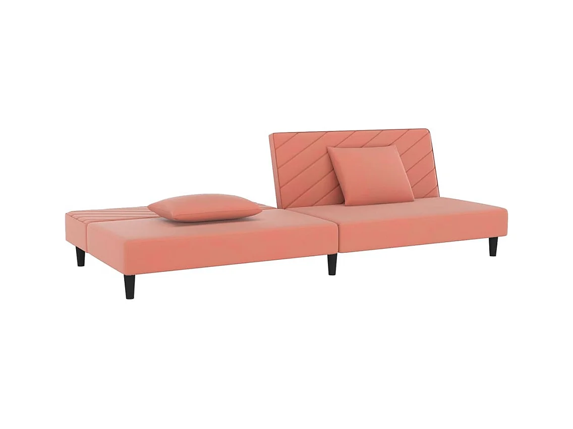 Canapé convertible à 2 places avec deux oreillers Rose Velours REO30720