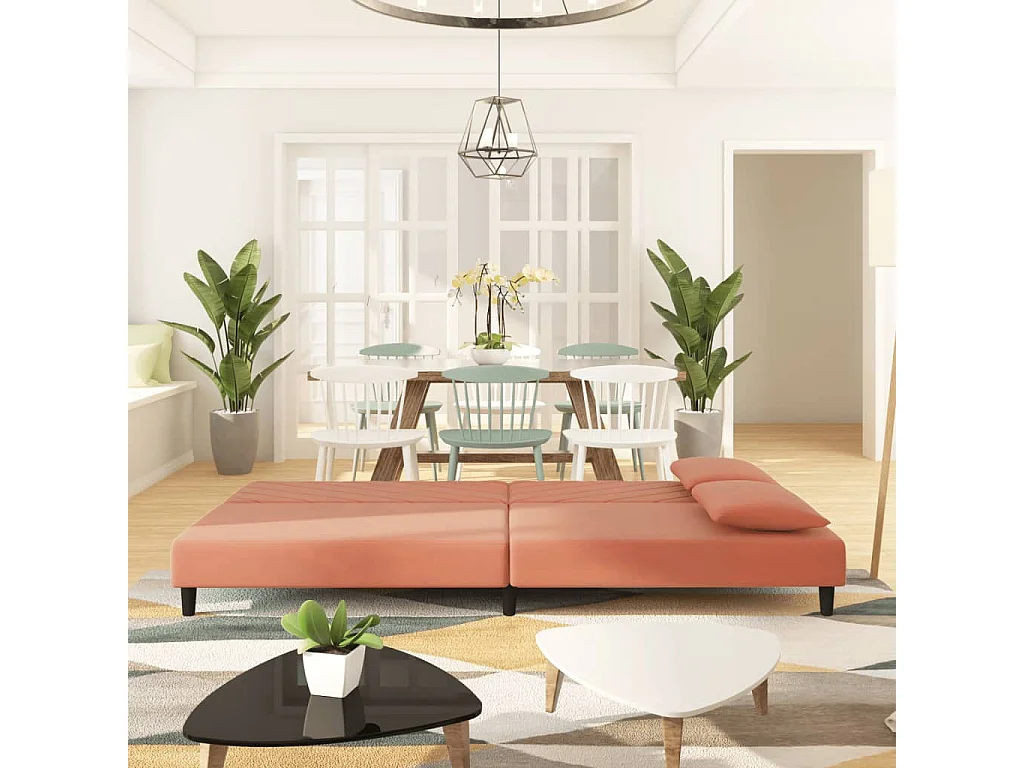 Sofá cama de 2 plazas con dos almohadas terciopelo rosa PWFG55874