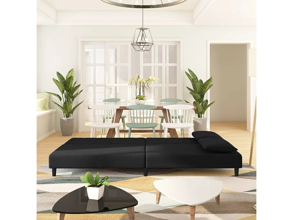 Canapé convertible à 2 places avec deux oreillers Noir Velours REO85879